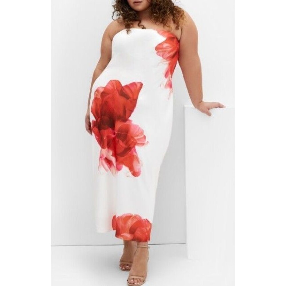 City Chic Amari Fleur Floral Print Ivory Midi Tube Bodycon Dress Size XL /22